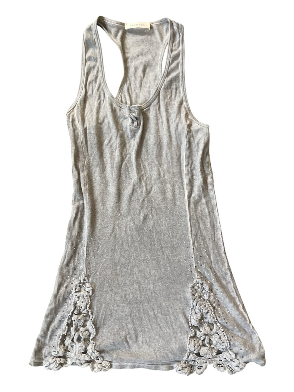 Phanuel Light Gray Knit Tank with Crochet Appliqué